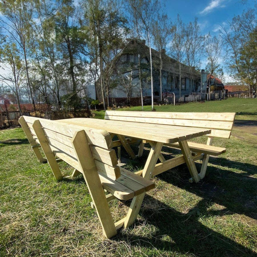 KING Picknicktafel 300 cm 4 cm dikte met 2 rugleuningen