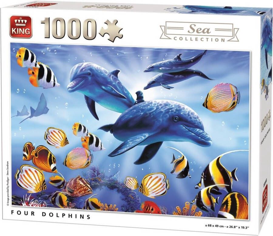 King Puzzel 1000 Stukjes (68 x 49 cm) Four Dolphins Legpuzzel Dolfijnen