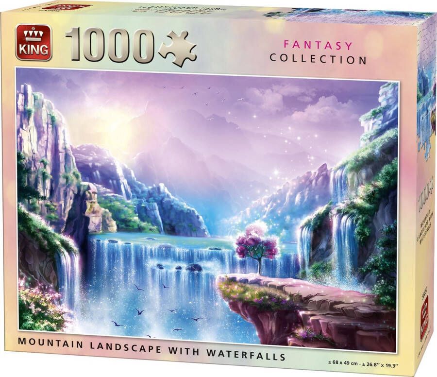 King Puzzel 1000 Stukjes (68 x 49 cm) Mountain with Waterfalls Legpuzzel Fantasy