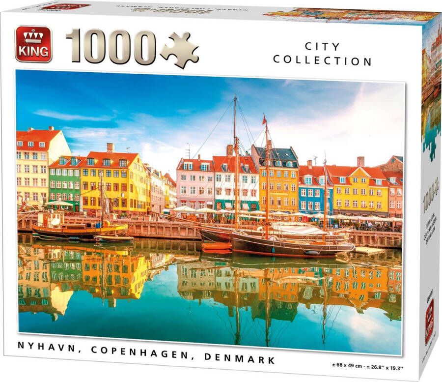 King Puzzel 1000 Stukjes (68 x 49 cm) Nyhavn Kopenghagen Denemarken Legpuzzel Steden Volwassenen