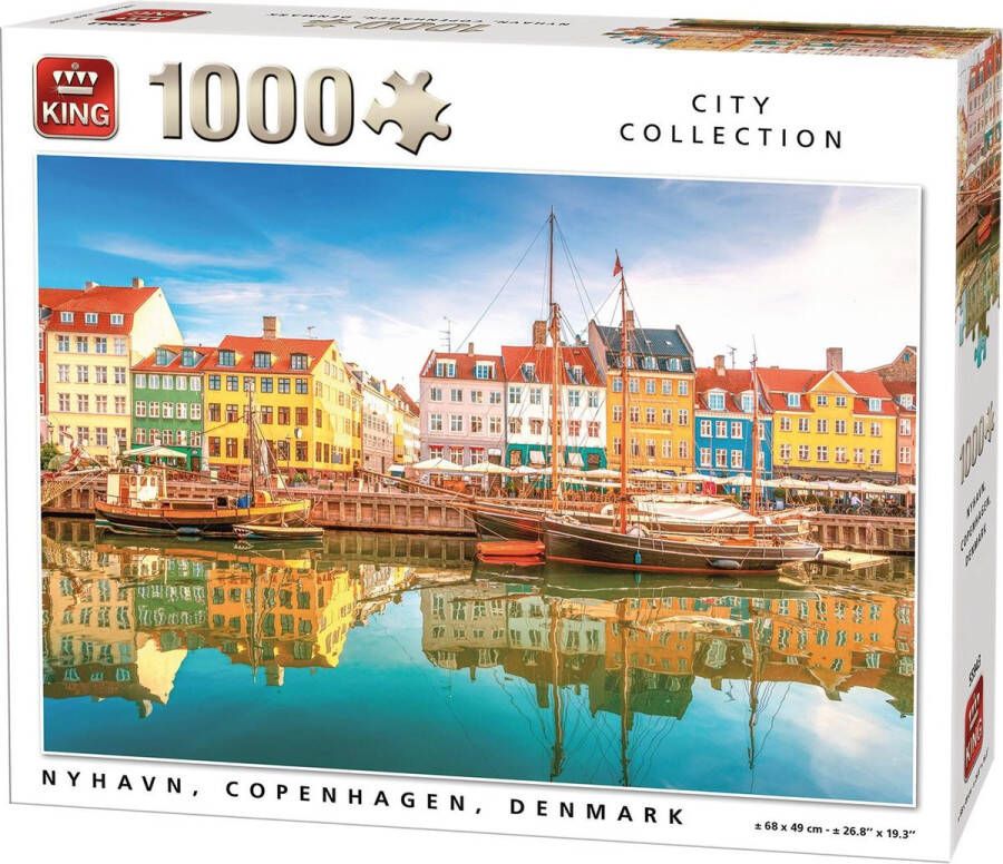 King Puzzel 1000 Stukjes (68 x 49 cm) Nyhavn Kopenhagen Legpuzzel Steden Volwassenen