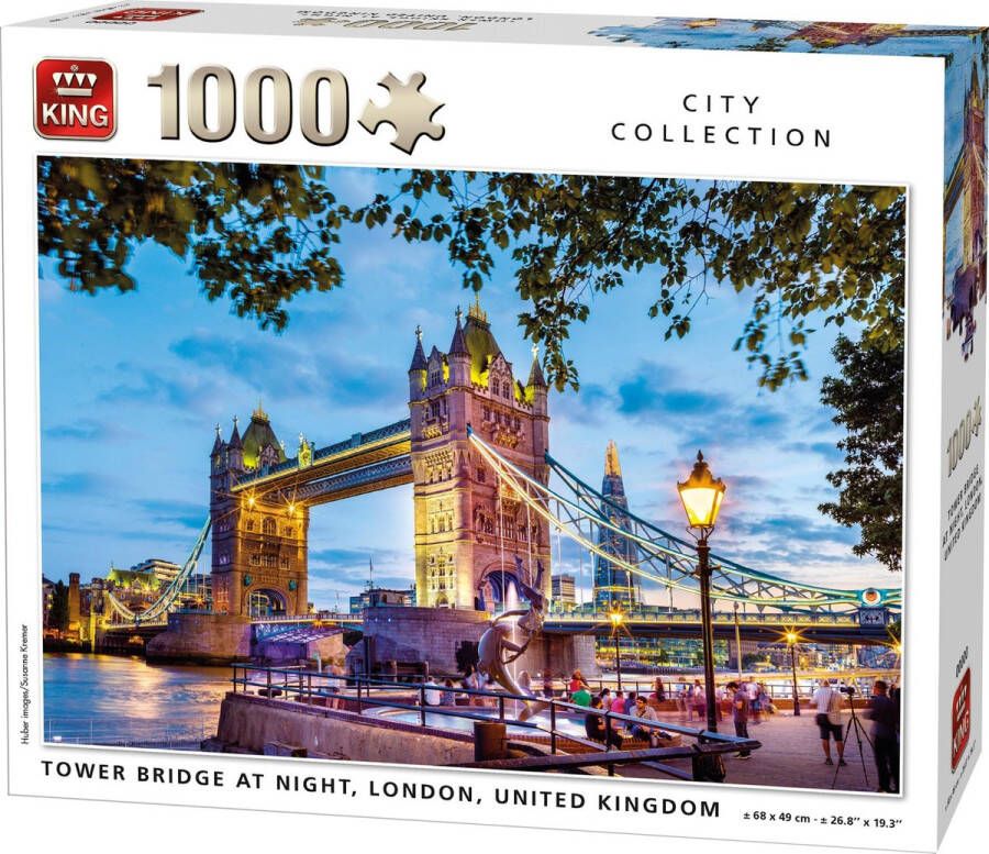 King Puzzel 1000 Stukjes (68 x 49 cm) Tower Bridge Londen Legpuzzel Steden Volwassenen