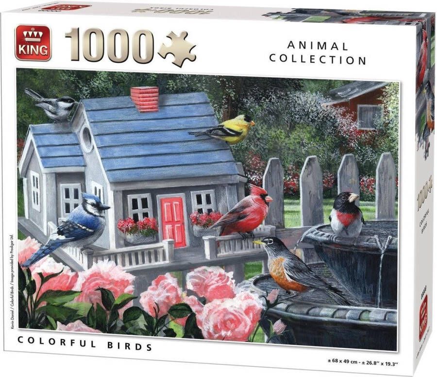 King Puzzel 1000 stukjes volwassenen Legpuzzel Puzzel volwassenen Puzzel Vogelhuisje met kleurrijke vogels 68x49 cm Puzzel 1000 stukjes