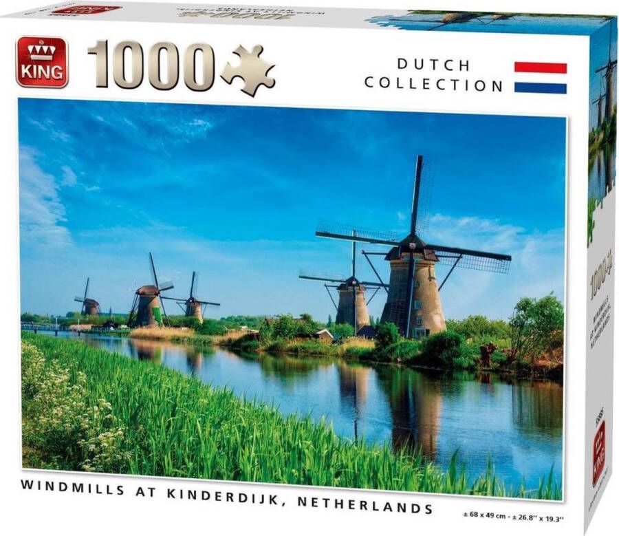 King PUZZEL LANDSCHAP Puzzel WINDMOLENS KINDERDIJK NEDERLANDS 1000 STUKJES