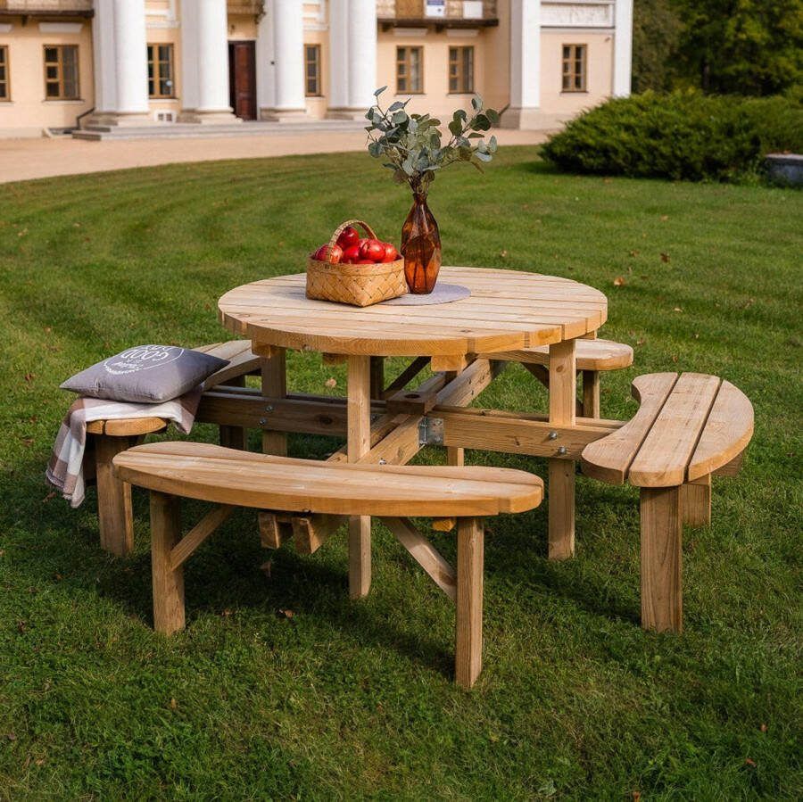 KING Ronde picknicktafel xxl royal (195 x 195 cm) (45mm plankdikte)