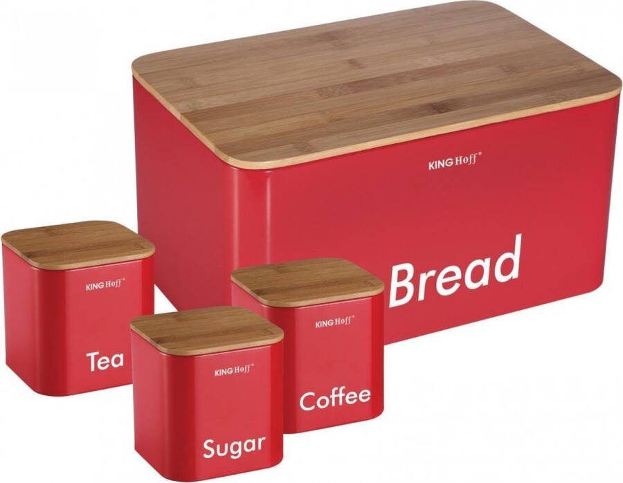 KINGHOFF Top Choice Broodtrommel set Rood Rvs met hout 35x23x18 5 cm