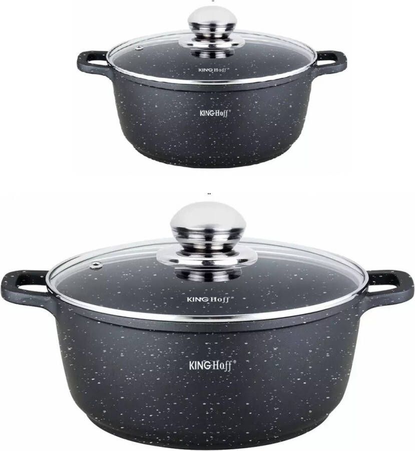 KINGHOFF 2 Braadpannen met Aromaknop 16 en 24 cm 1.3 en 4 5 liter