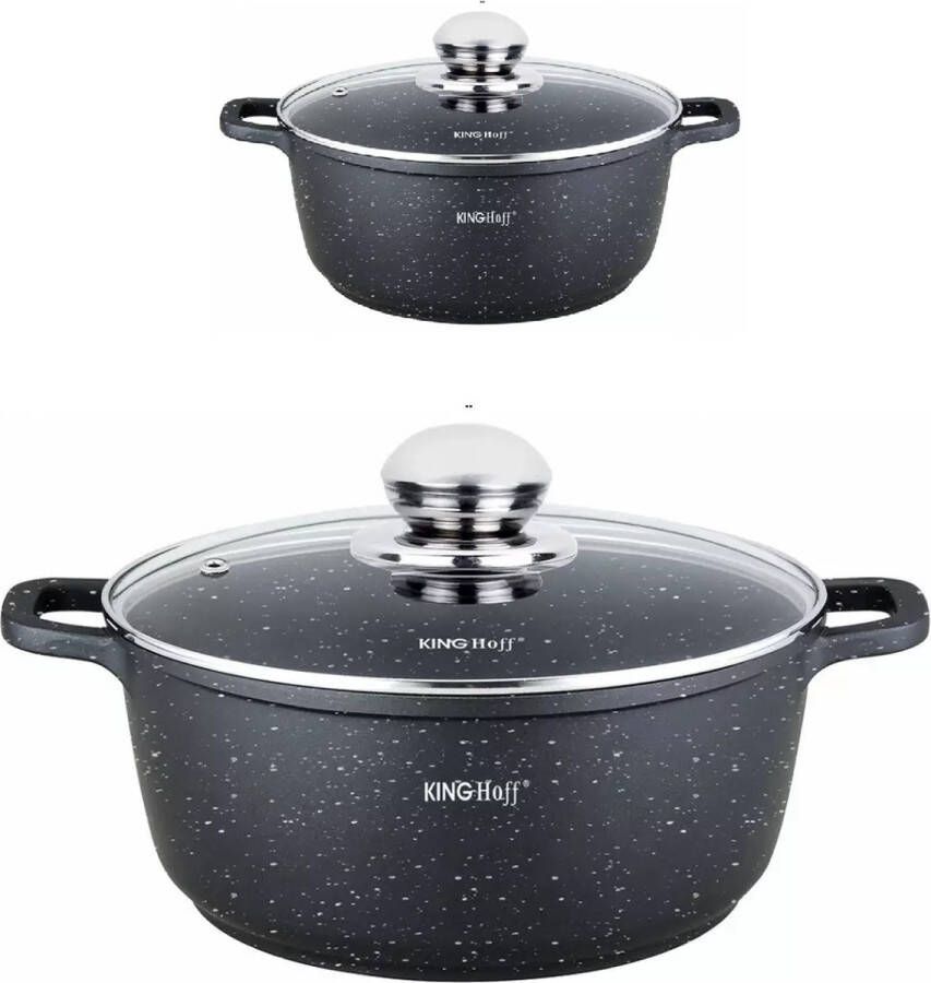 KINGHOFF 2 Braadpannen met Aromaknop 16 en 28 cm 1.3 en 6 5 liter