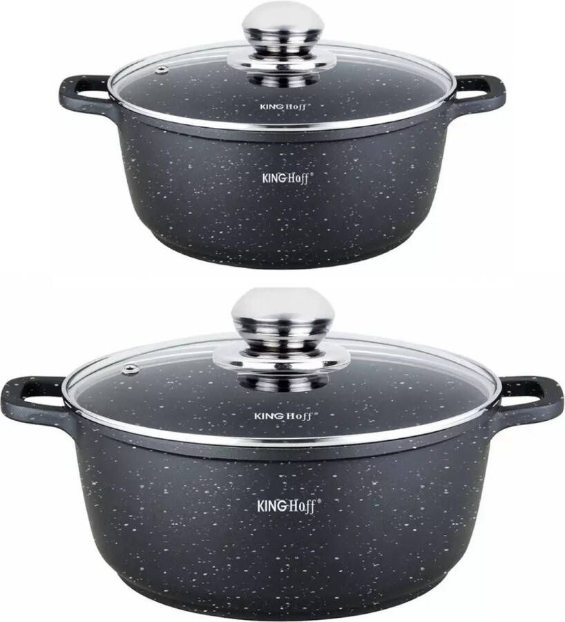 KINGHOFF 2 Kleine Braadpannen met Aromaknop 16 en 20 cm 1.3 en 2.3 liter