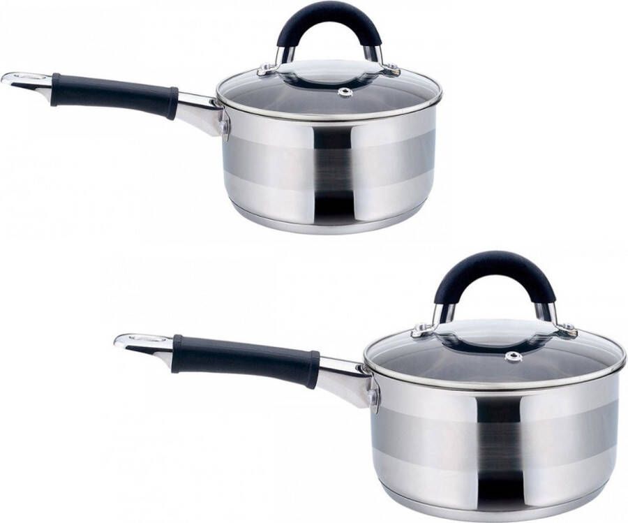 KINGHOFF 2 x steelpan sauspan steelpan met deksel RVS 1 liter en 2.1 liter