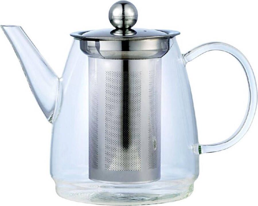 KINGHOFF 4843 Elegante glazen theepot met RVS filter 900 ML hoogwaardig borosilicaatglas vaatwasserbestendig