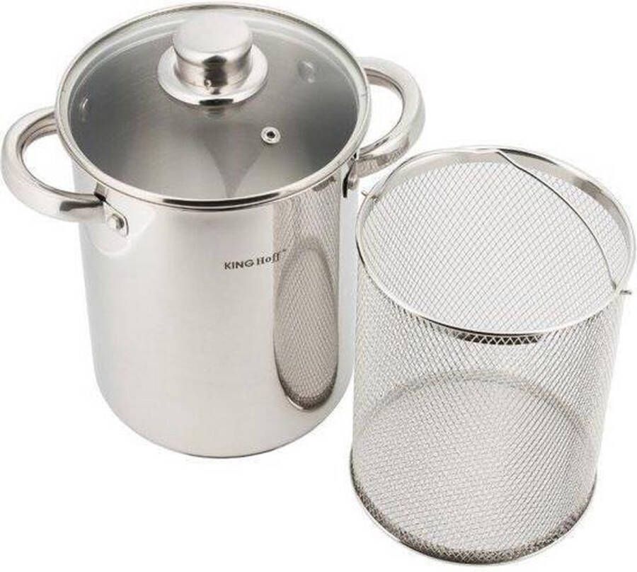 KINGHOFF Aspergepan Geschikt voor Inductie gas Hallogeen Elektrisch RVS 3 Laags Bodem 16cm 4 3 Liter Pastapan met Glazen Deksel