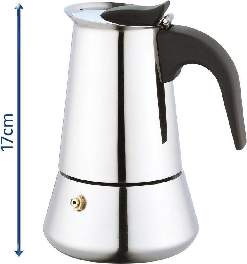 KINGHOFF Koffiezetapparaat Italiaanse Espresso Maker 200ml 4 kops Moka Express Percolator INDUCTIE 4 kopjes Roestvrijstaal PALERMO