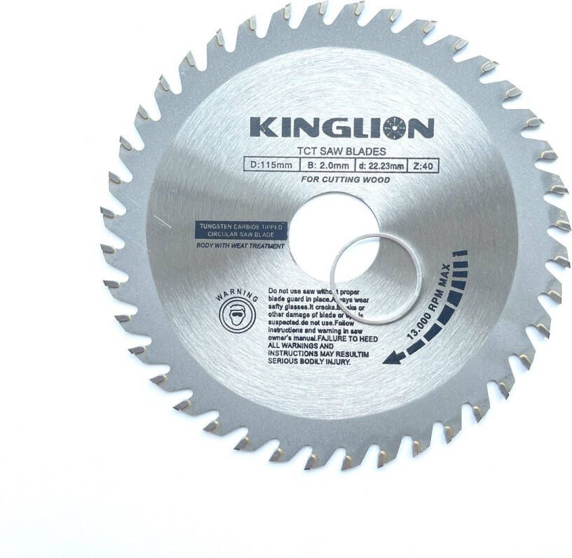 KINGLION zaagblad hout 115 x 22 23 mm Haakse slijper 40 tanden hardmetalen Incl. reductiering 19 8mm