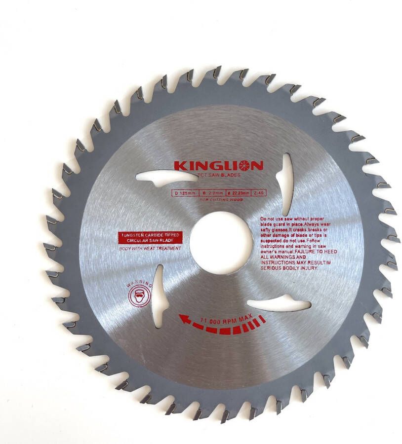 KINGLION zaagblad hout 125 x 22 23 mm Haakse slijper 40 tanden hardmetalen Incl. reductiering 19 8mm