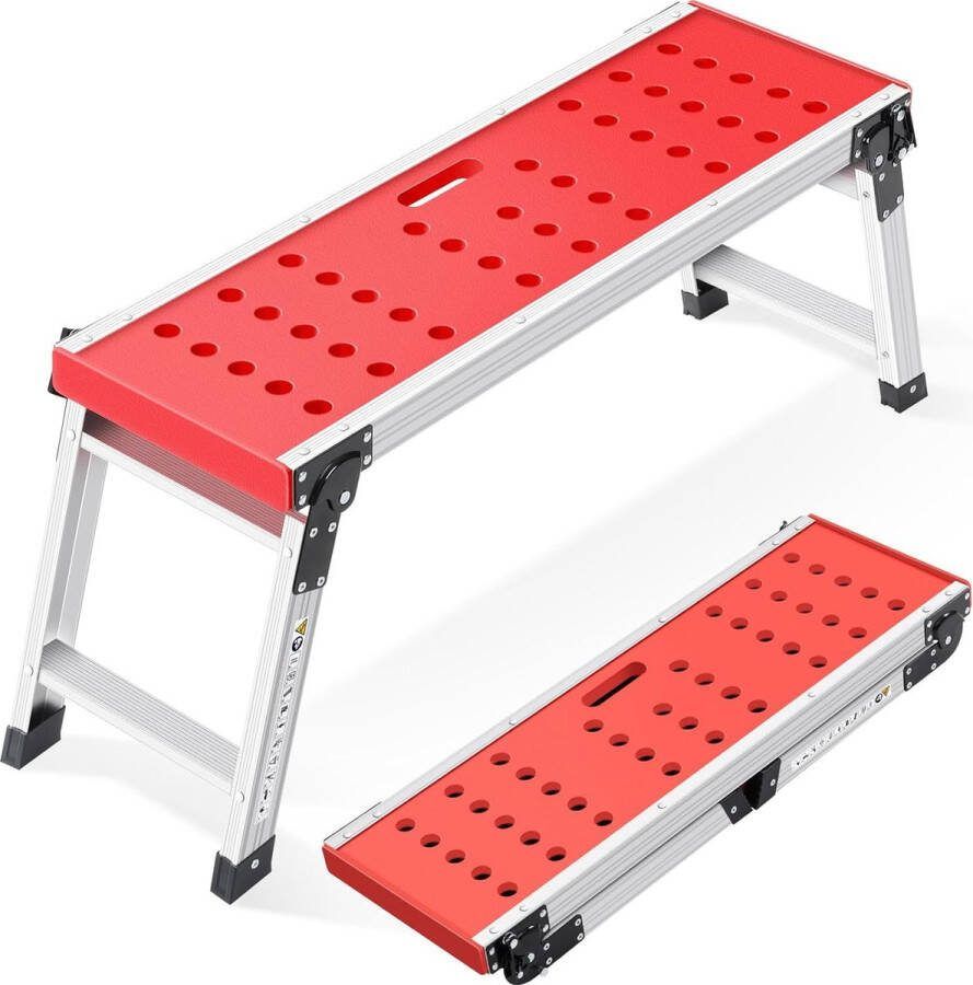 Kingrack Folding Work Platform Aluminum Step Ladder Platform Ladder with Non-Slip Rubber Feet Lightweight Step Ladder with Safety Locks for Home and Garage Maximum Load 150kg