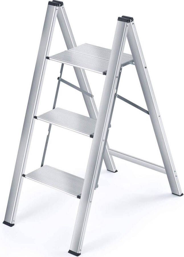 Kingrack Vouwladder trapladder huishoudladder aluminium ladder met 3 treden draagvermogen tot 200 kg aluminium