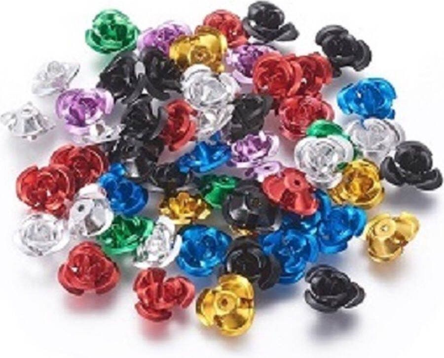 Kingsley-hobby.com Aluminium kralen kleuren rozen 12x6mm. Per ca. 30 gram = ca. 320 stuks