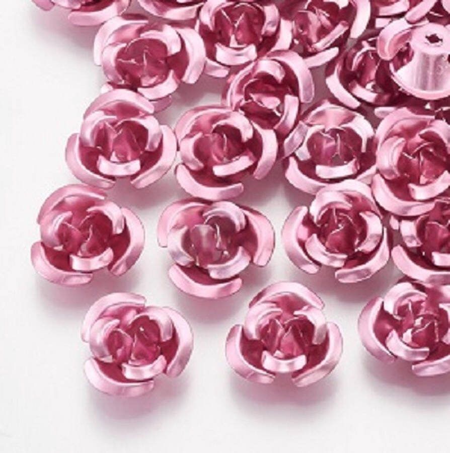 Kingsley-hobby.com Aluminium kralen roze rozen 12x6mm. Verkocht per ca. 30 gram = ca. 320 stuks