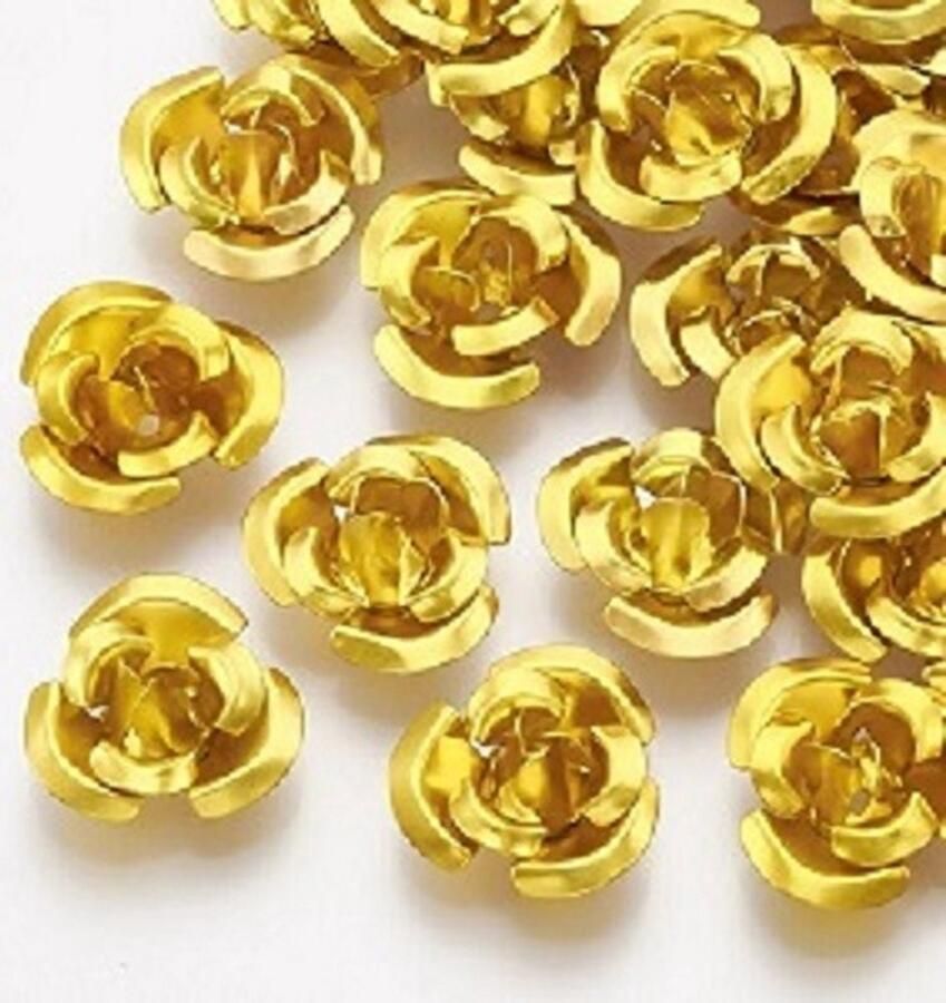 Kingsley-hobby.com Aluminium kralen gouden rozen 12x6mm. Verkocht per ca. 30 gram = ca. 320 stuks