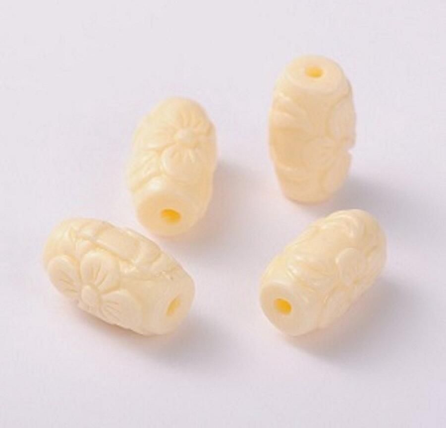 Kingsley-hobby.com Kralen van handgesneden zeeschelp 16x10mm met bloemenmotief. Verkocht per 10 stuks