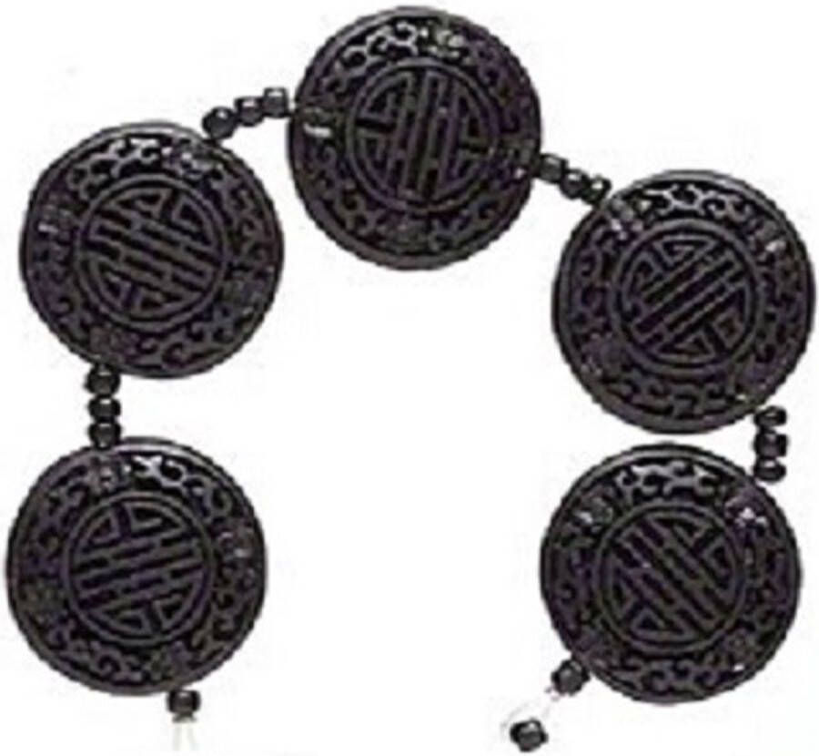 Kingsley-hobby.com Natuurstenen kralen handgesneden zwart Cinnabar platte ronde kralen van 28mm. Per streng van 5 stuks