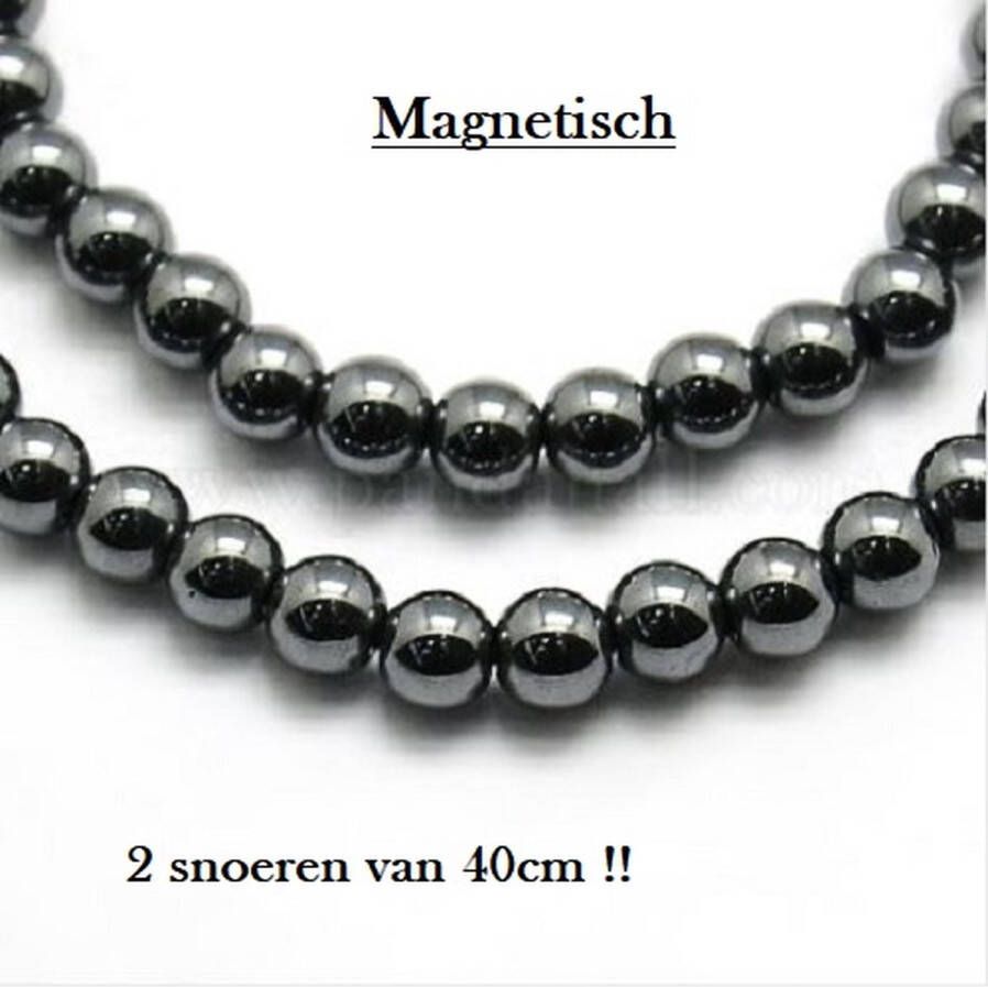 Kingsley-hobby.com Natuurstenen kralen Magnetisch Hematiet ronde kralen van 6mm rijggat 1mm. Per 2 snoeren van 40cm (= 80cm rijglengte !!)