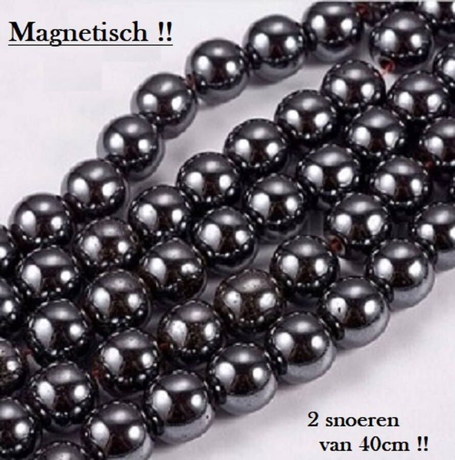 Kingsley-hobby.com Natuurstenen kralen Magnetisch Hematiet ronde kralen van 8mm rijggat 1mm. Per 2 snoeren van 40cm (= 80cm rijglengte !!)