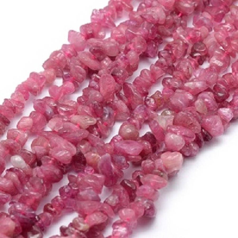 Kingsley-hobby.com Natuurstenen kralen Roze Tourmalijn chip-kralen van ca. 5-6mm. Verkocht per snoer van ca. 39-40cm