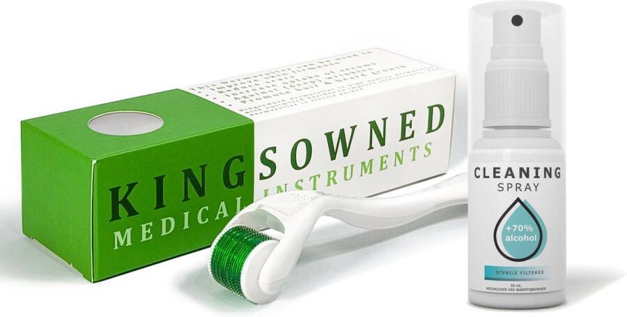 Kingsowned Dermaroller 1.5 mm met Cleaning spray 540 Naalden Steriel Verpakt Hoge kwaliteit Chirurgisch staal Bewezen effectief tegen rimpels acne littekens en cellulitis & Stimulatie van haargroei op de hoofdhuid baardgroei