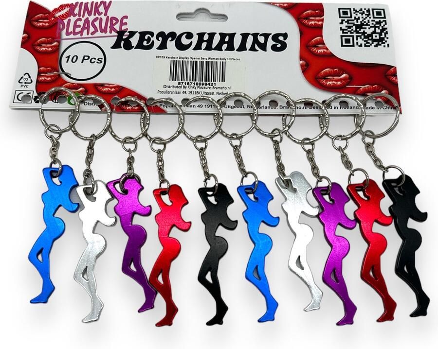 Kinky Pleasure Flesopener Sleutelhanger Display – Sexy Vrouwen Lichaam 10 Stuks (2x5 Kleuren)