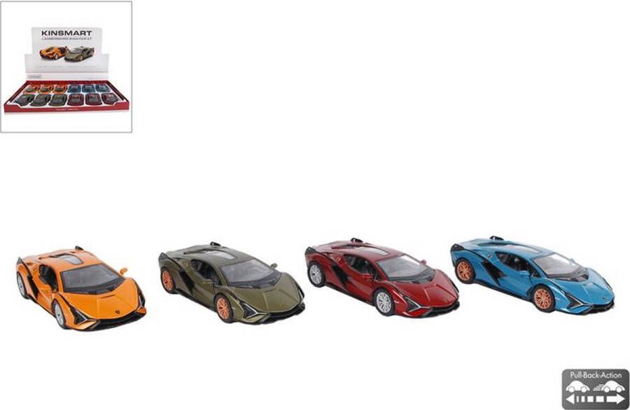 Kinsmart Lamborghini Sian die cast pull back 1:40 (per stuk 4 kleurvarianten)