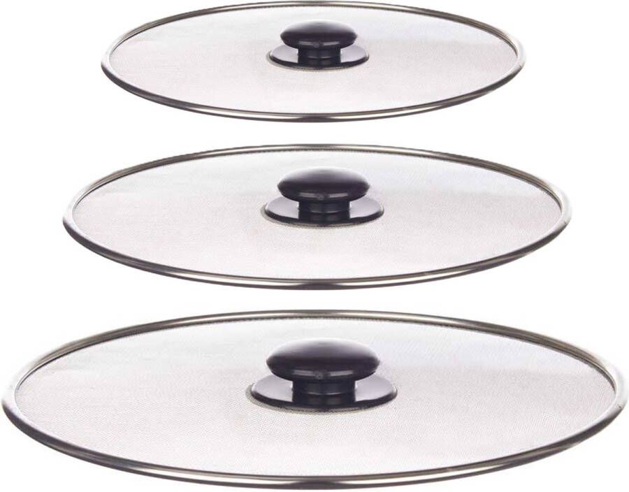 Kinvara Afgietdeksel pannendeksel set 3x stuks Dia 29 25 21 cm metaal plat model