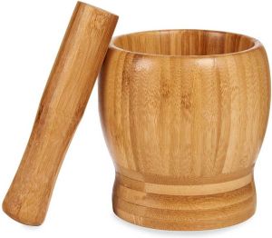 Kinvara Bamboe houten vijzel met stamper D11 x H12 cm Kruiden en specerijen vermalen Pasta's en pesto maken Vijzels