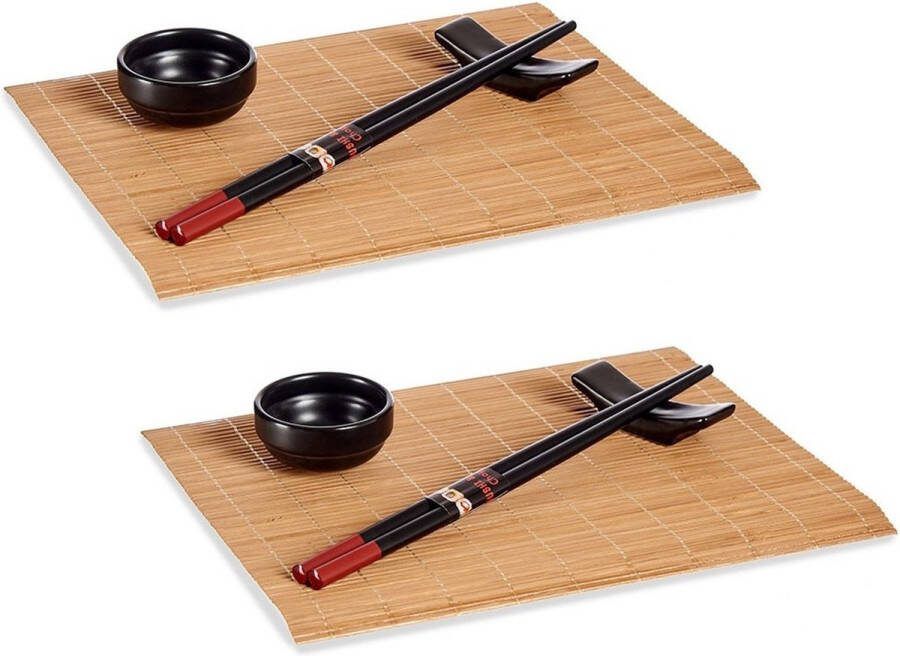 Kinvara Bamboe keramiek Sushi servies serveerset voor 8 personen 32-delig Sushi eetset zwart
