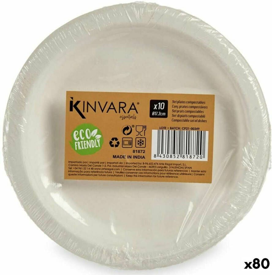 Kinvara Bordenset Composteerbaar Wit 18 x 2 5 x 18 cm (80 Stuks)