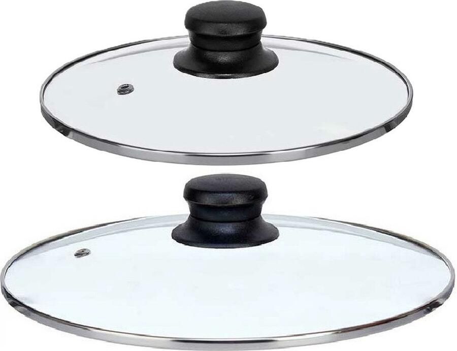 Kinvara Universele pannendeksel set 2x stuks Dia 24 20 cm glas stoomgaatje voor soorten pannen