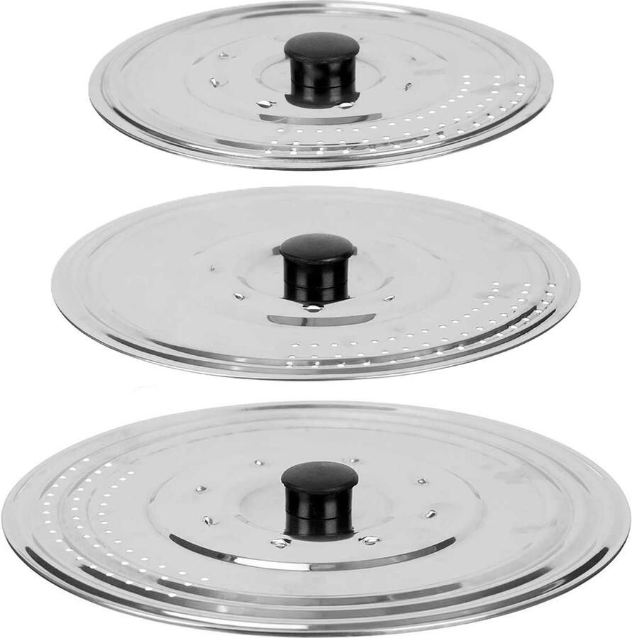 Kinvara Universele pannendeksel set 3x stuks Dia 29 25 21 cm metaal plat model voor soorten pannen