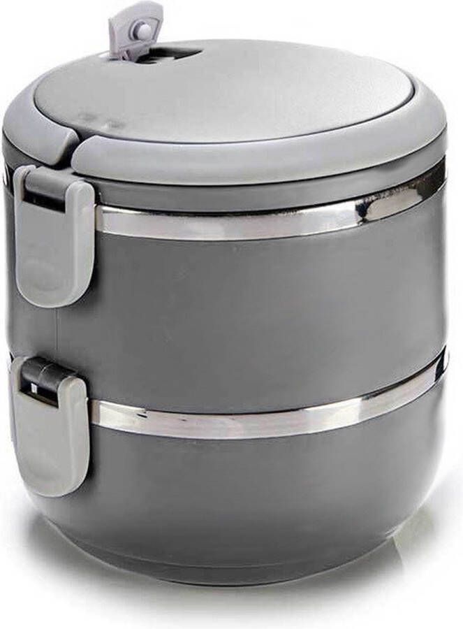 Kinvara Stapelbare thermische lunchbox warme maaltijd box grijs 16 x 15 x 15 cm Lunchboxen
