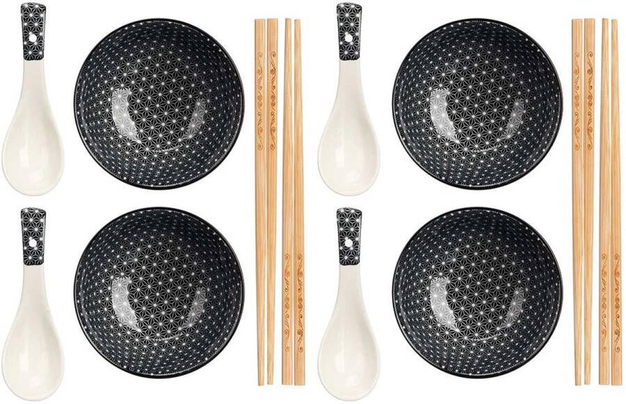 Kinvara Sushi servies set 12-delig keramiek zwart sushi eet set