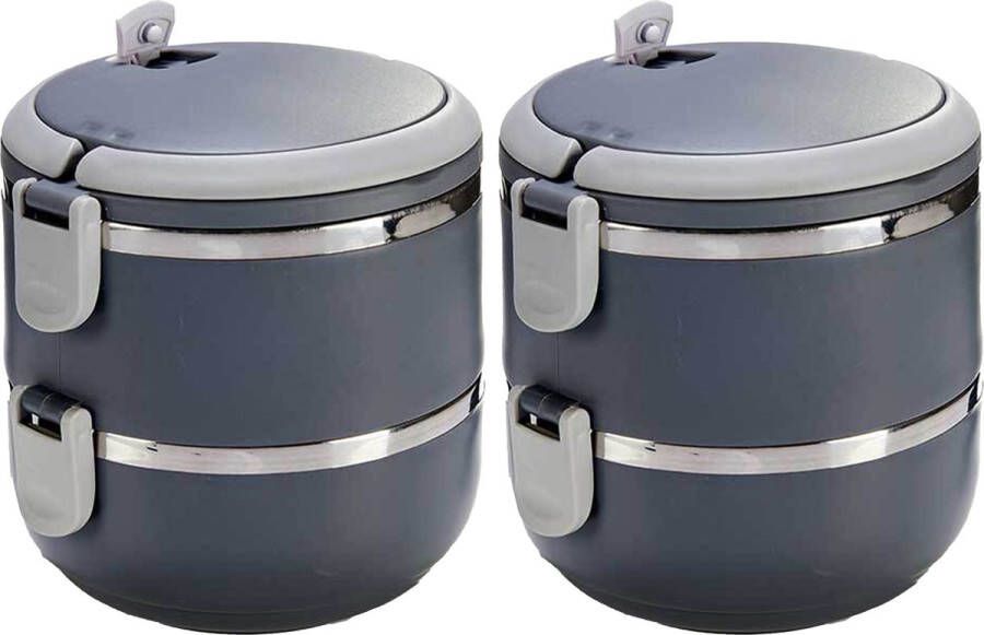 Kinvara Thermische lunchboxen maaltijd boxen 2 stuks stapelbaar 16 x 15 x 15 cm zwart
