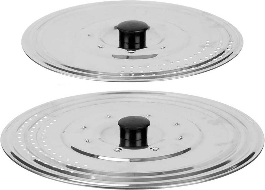 Kinvara Universele pannendeksel set 2x stuks Dia 25 29 cm metaal plat model voor soorten pannen