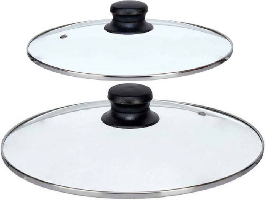Kinvara Universele pannendeksel set 2x stuks Dia 26 22 cm glas stoomgaatje voor soorten pannen