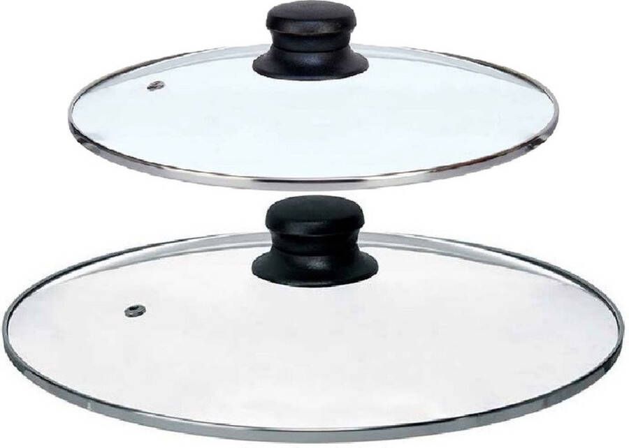 Kinvara Universele pannendeksel set 2x stuks Dia 28 24 cm glas stoomgaatje voor soorten pannen