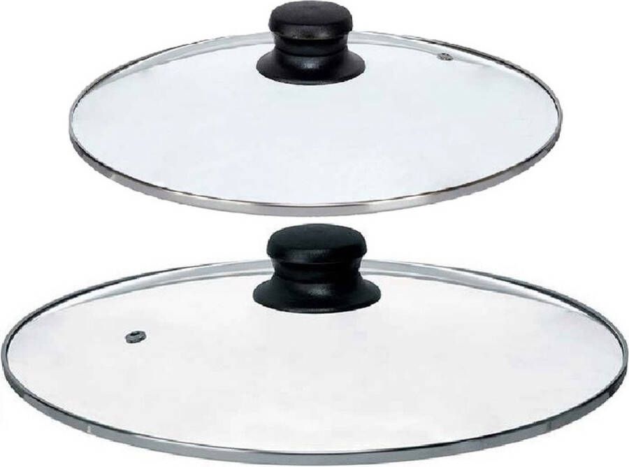 Kinvara Universele pannendeksel set 2x stuks Dia 30 26 cm glas stoomgaatje voor soorten pannen