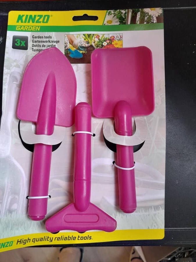 Kinzo garden Kinder Tuingereedschap Set 3-Delig Handharkje en Twee Schepjes . ass kleur blauw roze en groen