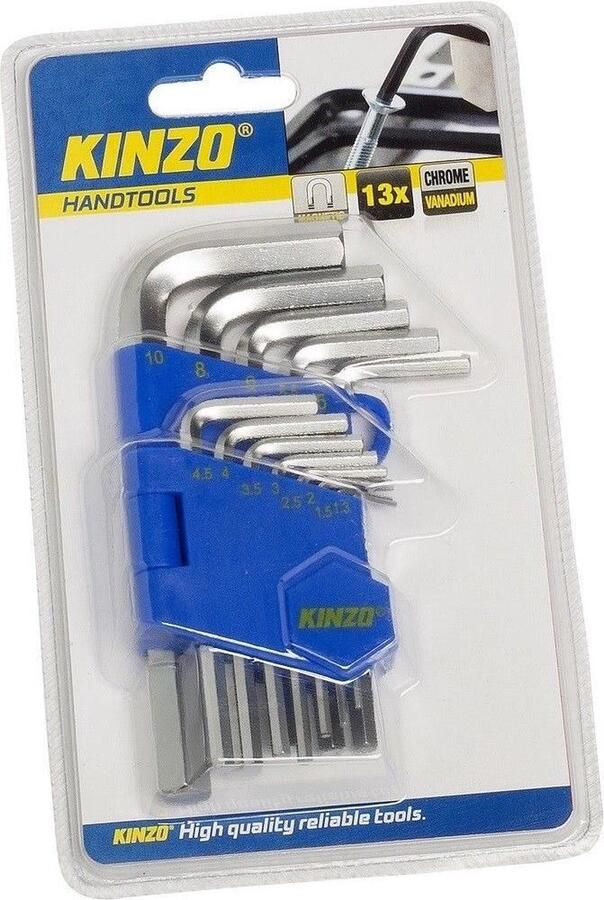 Kinzo Set inbussleutel met kogelkop chroom vanadium staal 13-delig gereedschap inbussleutelset voor klussen