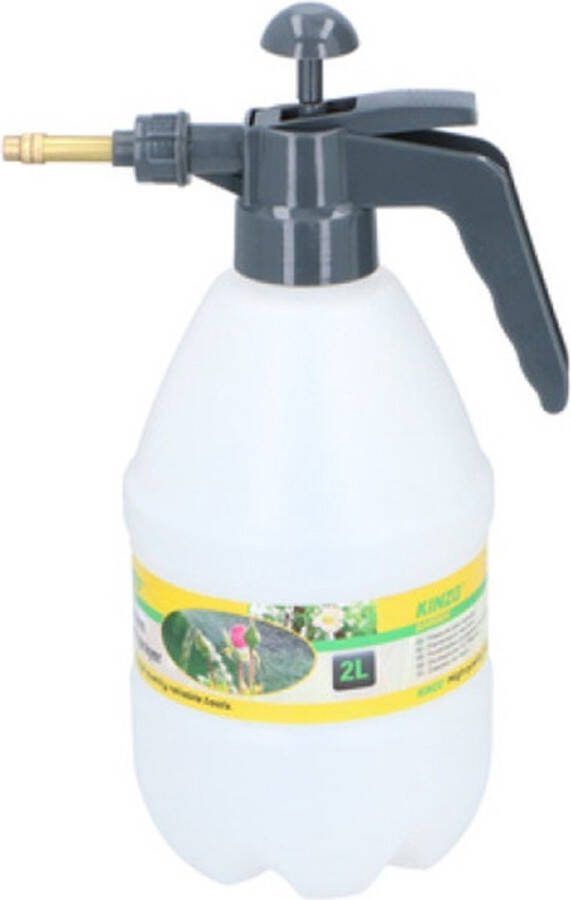 Kinzo Plantenspuit met hoge druk sproeier sproeikop kunststof 2 liter wit donkergrijs- Waterverstuiver