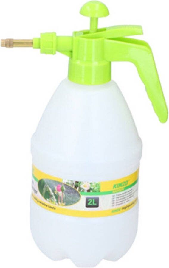 Kinzo Plantenspuit met hoge druk sproeier sproeikop kunststof 2 liter wit groen Waterverstuiver