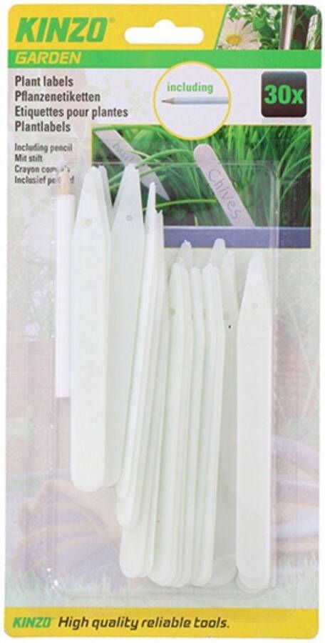 Kinzo Witte plantenstekers set van 30 plantenetiketten plantenlabels